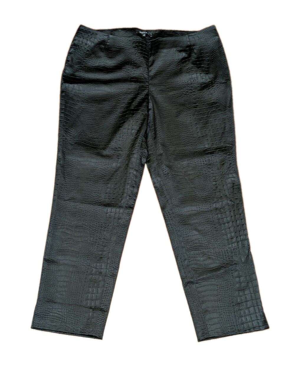 Lafayette 148 Vegan Leather Crocodile Pants Size 14 Black Straight Cropped